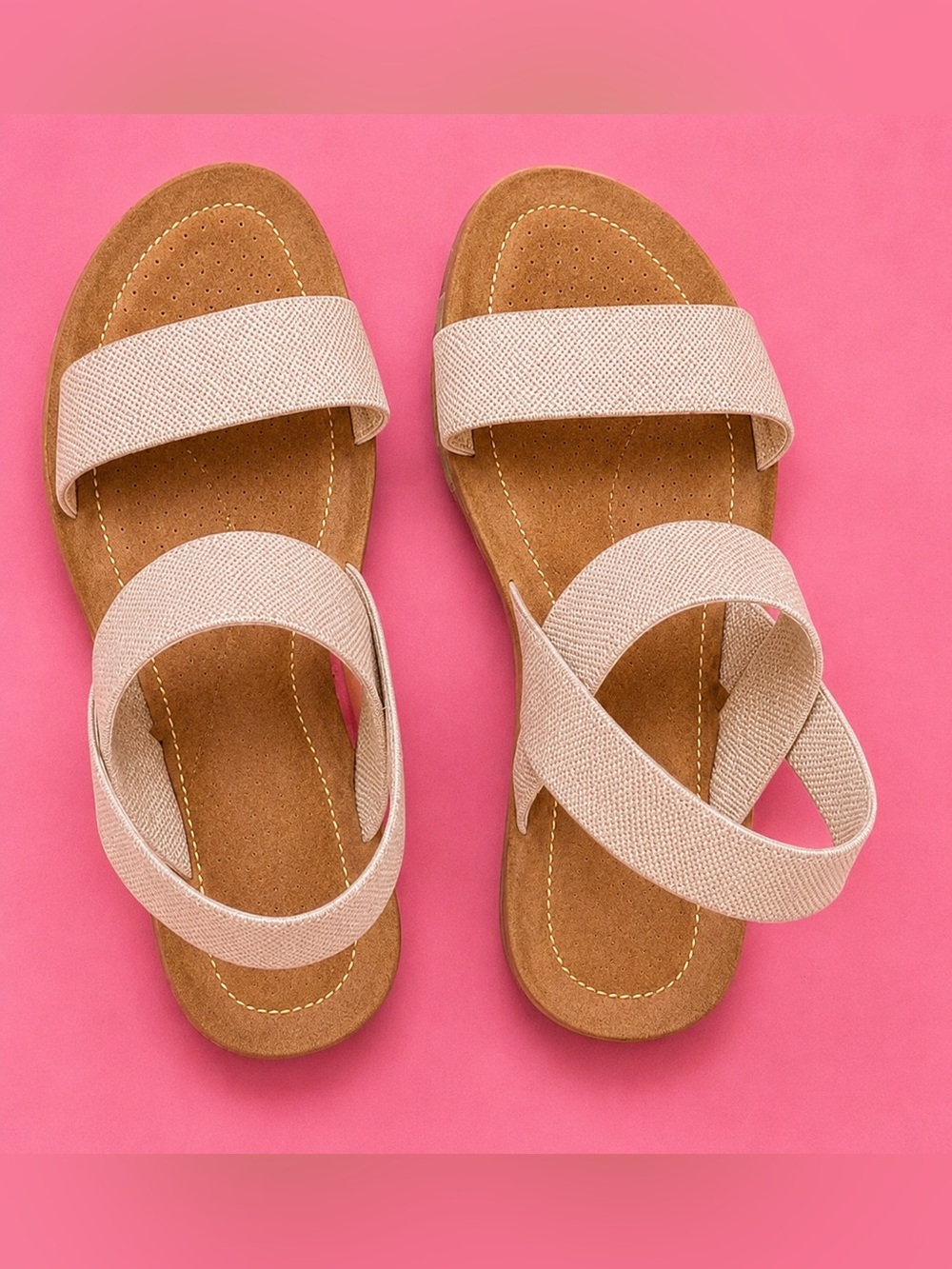 Neutral Beige Cross-Strap Comfort Sandals for Women